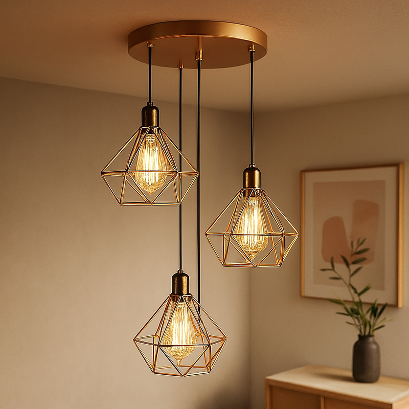 Luminária Pendente Triplo Aramado Diamante