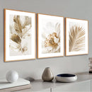 Kit com 3 Quadros Decorativos - Folhagem Dourada