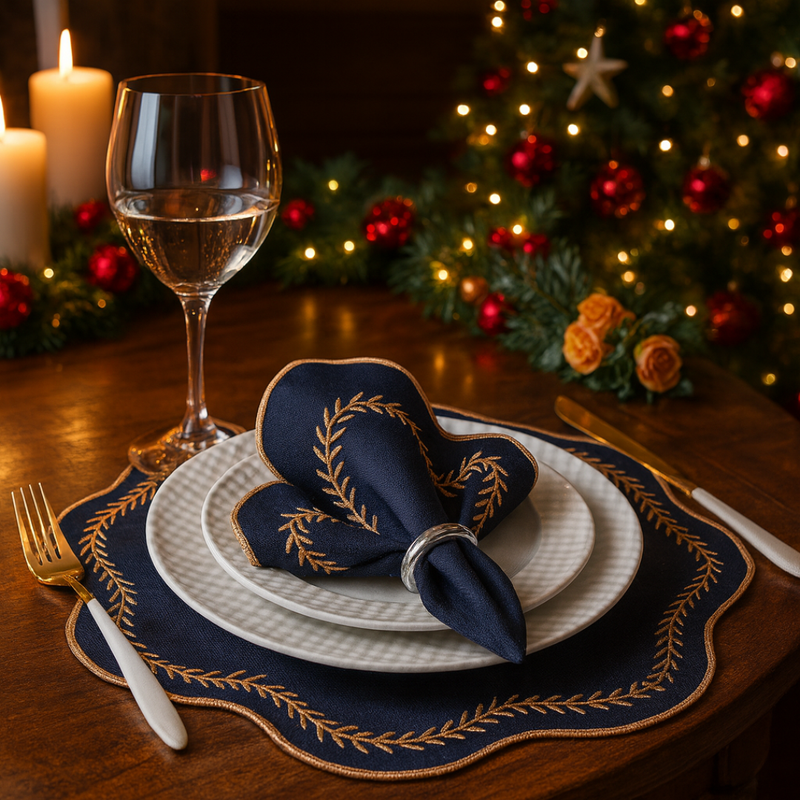 Kit Sousplat & Guardanapo Natalino – 4 Peças