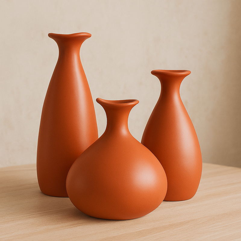 Trio de Vasos Garrafa de Cerâmica Decorativos