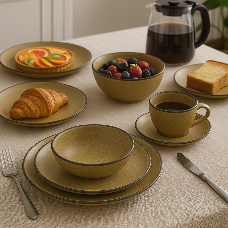 Aparelho de Jantar 20 Peças em Cerâmica Flat Ocre - Oxford Original