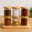 Kit 6 Potes de Vidro com Tampa de Bambu – 200ml