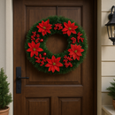 Guirlanda Natalina 38 cm – Flores Vermelhas & Douradas