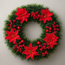 Guirlanda Natalina 38 cm – Flores Vermelhas & Douradas