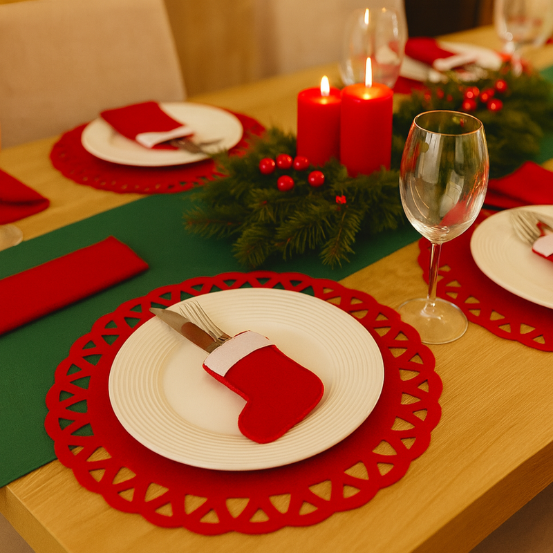 Jogo Natalino 6 Sousplats + 6 Porta-Talheres