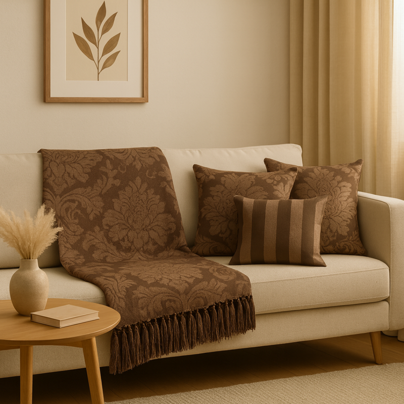 Kit Casa Serena — Manta Jacquard + 4 Capas de Almofada